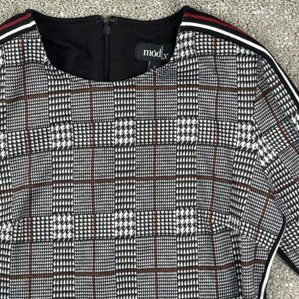 Mod X Sheath Dress Women S Black Plaid Racing Stripe 3/4 Sleeve Career Casual